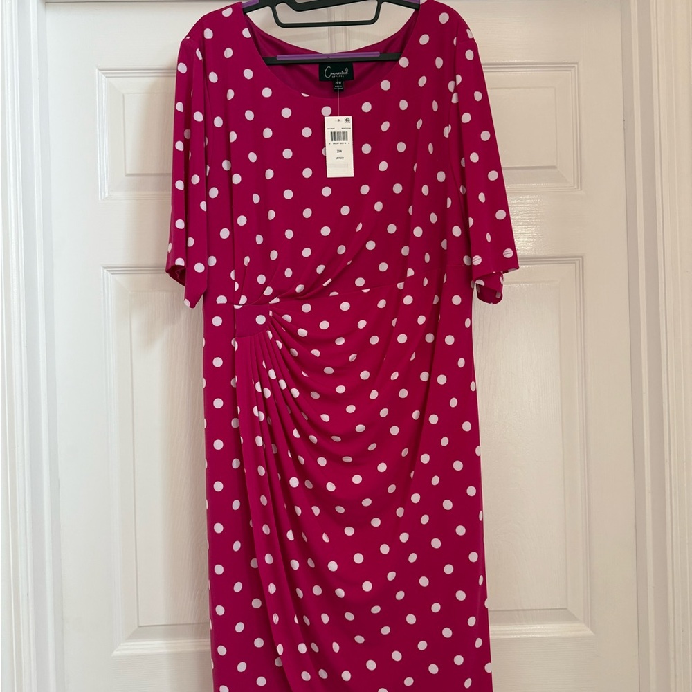 Connected Apparel Fuchsia Polka Dot Midi Dress NWT